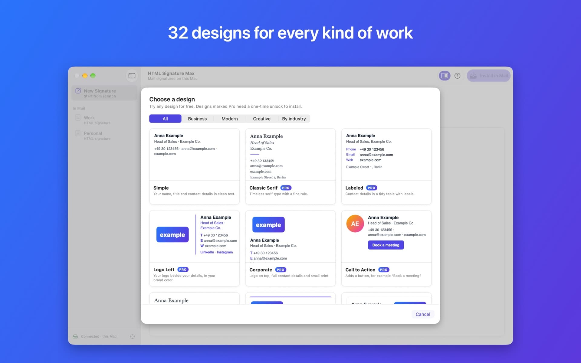 32 designs for every kind of work: the design gallery, grouped by category